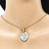 Oro Laminado Religious Pendant, Gold Filled Style San Judas and Heart Design, Diamond Cutting Finish, Tricolor, 05.351.0193