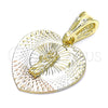 Oro Laminado Religious Pendant, Gold Filled Style San Judas and Heart Design, Diamond Cutting Finish, Tricolor, 05.351.0193