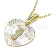 Oro Laminado Religious Pendant, Gold Filled Style San Judas and Heart Design, Diamond Cutting Finish, Tricolor, 05.351.0193