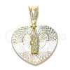 Oro Laminado Religious Pendant, Gold Filled Style San Judas and Heart Design, Diamond Cutting Finish, Tricolor, 05.351.0193