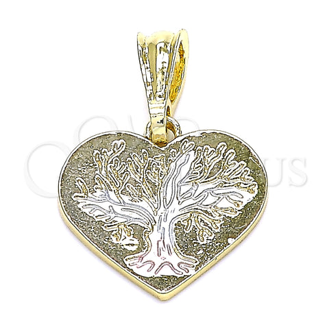 Oro Laminado Religious Pendant, Gold Filled Style Tree and Heart Design, Polished, Tricolor, 05.351.0194