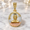 Oro Laminado Religious Pendant, Gold Filled Style Diamond Cutting Finish, Tricolor, 05.351.0195
