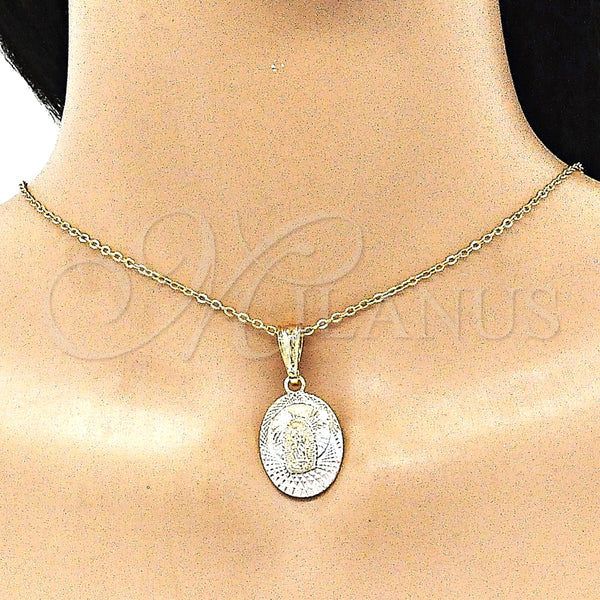 Gold Filled Pendant — Religious Pendant Guadalupe Design Diamond Cutting Tricolor 05. — alternate product view — SKU 144526 | Oro Laminado dije — Religious Pendant Guadalupe diseño Diamond Cutting Tricolor 05. — SKU 144526