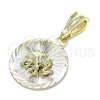 Oro Laminado Fancy Pendant, Gold Filled Style Elephant Design, Diamond Cutting Finish, Tricolor, 05.351.0198