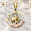 Oro Laminado Fancy Pendant, Gold Filled Style Elephant Design, Diamond Cutting Finish, Tricolor, 05.351.0198