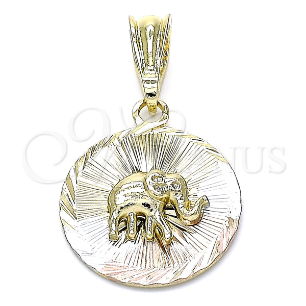Gold Filled Pendant — Fancy Pendant Elephant Design Diamond Cutting Tricolor 05. — main product view — SKU 144528 | Oro Laminado dije — elegante Pendant Elephant diseño Diamond Cutting Tricolor 05. — SKU 144528