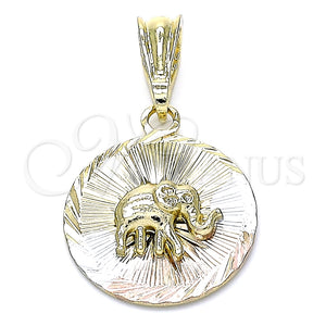 Gold Filled Pendant — Fancy Pendant Elephant Design Diamond Cutting Tricolor 05. — main product view — SKU 144528 | Oro Laminado dije — elegante Pendant Elephant diseño Diamond Cutting Tricolor 05. — SKU 144528