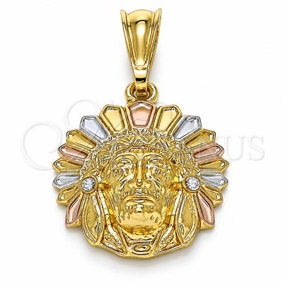 Oro Laminado Fancy Pendant, Gold Filled Style with White Crystal, Polished, Tricolor, 05.351.0199.1