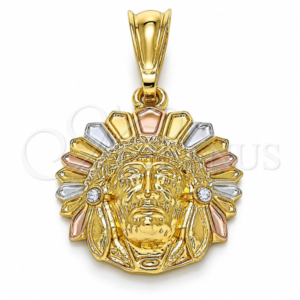 Oro Laminado Fancy Pendant, Gold Filled Style with White Crystal, Polished, Tricolor, 05.351.0199.1