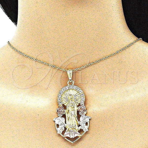 Gold Filled Pendant — Religious Pendant Guadalupe and Flower Design with White — alternate product view — SKU 144531 | Oro Laminado dije — Religious Pendant Guadalupe and flor diseño with blanco — SKU 144531
