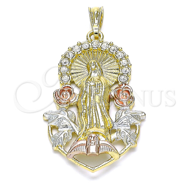 Gold Filled Pendant — Religious Pendant Guadalupe and Flower Design with White — main product view — SKU 144531 | Oro Laminado dije — Religious Pendant Guadalupe and flor diseño with blanco — SKU 144531