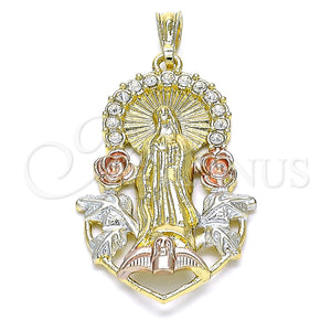 Gold Filled Pendant — Religious Pendant Guadalupe and Flower Design with White — main product view — SKU 144531 | Oro Laminado dije — Religious Pendant Guadalupe and flor diseño with blanco — SKU 144531