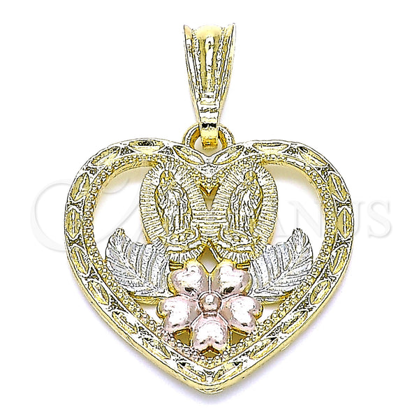 Gold Filled Pendant — Religious Pendant Guadalupe and Heart Design Polished Tricolor — main product view — SKU 144532 | Oro Laminado dije — Religious Pendant Guadalupe and corazón diseño pulido Tricolor — SKU 144532