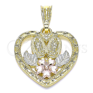 Gold Filled Pendant — Religious Pendant Guadalupe and Heart Design Polished Tricolor — main product view — SKU 144532 | Oro Laminado dije — Religious Pendant Guadalupe and corazón diseño pulido Tricolor — SKU 144532