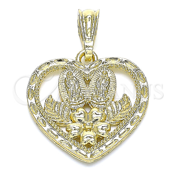 Gold Filled Pendant — Religious Pendant Guadalupe and Heart Design Polished 05. — main product view — SKU 144533 | Oro Laminado dije — Religious Pendant Guadalupe and corazón diseño pulido 05. — SKU 144533