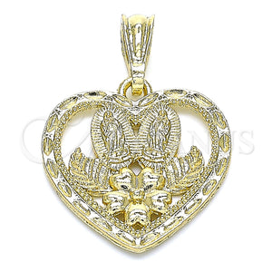 Gold Filled Pendant — Religious Pendant Guadalupe and Heart Design Polished 05. — main product view — SKU 144533 | Oro Laminado dije — Religious Pendant Guadalupe and corazón diseño pulido 05. — SKU 144533