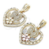 Oro Laminado Religious Pendant, Gold Filled Style Guadalupe and Heart Design, Polished, Golden Finish, 05.351.0200.1
