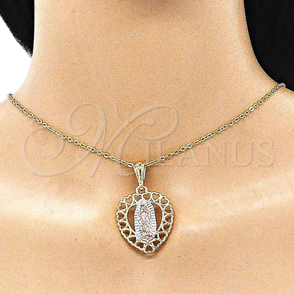 Gold Filled Pendant — Religious Pendant Guadalupe and Heart Design Polished Tricolor — alternate product view — SKU 144534 | Oro Laminado dije — Religious Pendant Guadalupe and corazón diseño pulido Tricolor — SKU 144534