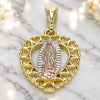 Oro Laminado Religious Pendant, Gold Filled Style Guadalupe and Heart Design, Polished, Tricolor, 05.351.0201