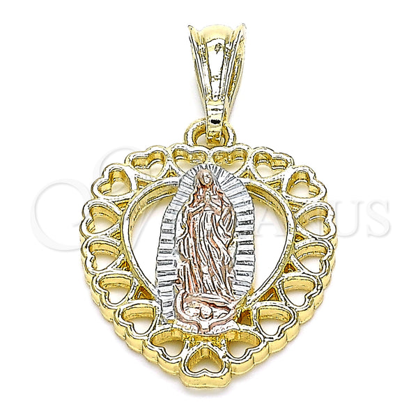 Gold Filled Pendant — Religious Pendant Guadalupe and Heart Design Polished Tricolor — main product view — SKU 144534 | Oro Laminado dije — Religious Pendant Guadalupe and corazón diseño pulido Tricolor — SKU 144534