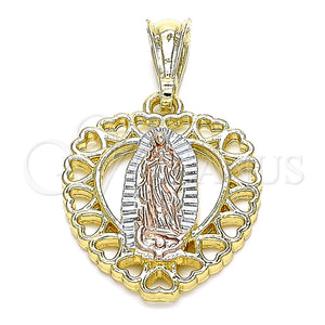 Gold Filled Pendant — Religious Pendant Guadalupe and Heart Design Polished Tricolor — main product view — SKU 144534 | Oro Laminado dije — Religious Pendant Guadalupe and corazón diseño pulido Tricolor — SKU 144534