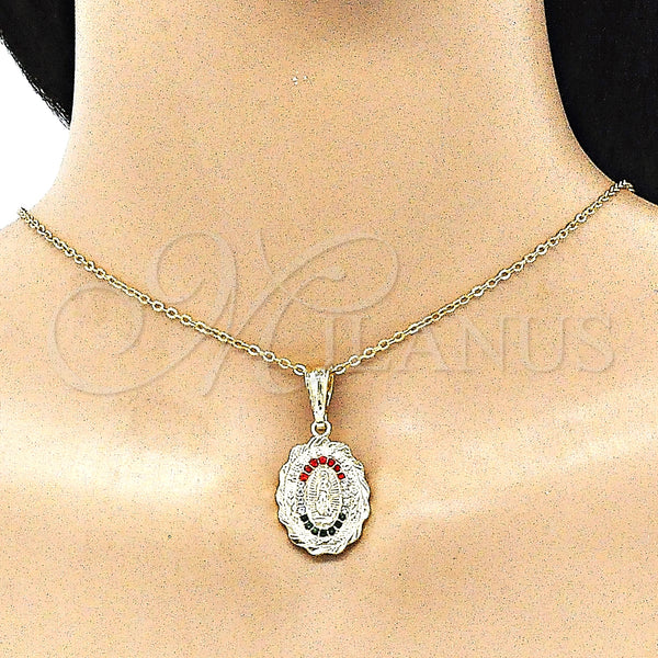 Gold Filled Pendant — Religious Pendant Guadalupe Design with Multicolor Crystal Polished — alternate product view — SKU 144537 | Oro Laminado dije — Religious Pendant Guadalupe diseño with Multicolor cristal pulido — SKU 144537