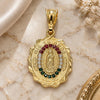 Oro Laminado Religious Pendant, Gold Filled Style Guadalupe Design, with Multicolor Crystal, Polished, Golden Finish, 05.351.0203