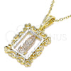 Oro Laminado Religious Pendant, Gold Filled Style Guadalupe Design, Polished, Tricolor, 05.351.0204