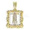 Oro Laminado Religious Pendant, Gold Filled Style Guadalupe Design, Polished, Tricolor, 05.351.0204