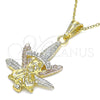 Oro Laminado Fancy Pendant, Gold Filled Style Leaf Design, with White Crystal, Polished, Tricolor, 05.351.0205