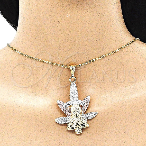Gold Filled Pendant — Fancy Pendant Leaf Design with White Crystal Polished — alternate product view — SKU 144540 | Oro Laminado dije — elegante Pendant Leaf diseño with cristal blanco pulido — SKU 144540