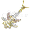 Oro Laminado Fancy Pendant, Gold Filled Style Leaf Design, with White Crystal, Polished, Tricolor, 05.351.0206