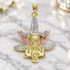 Oro Laminado Fancy Pendant, Gold Filled Style Leaf Design, with White Crystal, Polished, Tricolor, 05.351.0206
