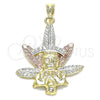 Oro Laminado Fancy Pendant, Gold Filled Style Leaf Design, with White Crystal, Polished, Tricolor, 05.351.0206