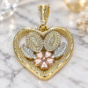 Oro Laminado Religious Pendant, Gold Filled Style Guadalupe and San Judas Design, Polished, Tricolor, 05.351.0208