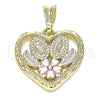 Oro Laminado Religious Pendant, Gold Filled Style Guadalupe and San Judas Design, Polished, Tricolor, 05.351.0208