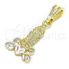 Oro Laminado Religious Pendant, Gold Filled Style Guadalupe and Heart Design, Polished, Tricolor, 05.351.0210