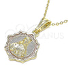 Oro Laminado Religious Pendant, Gold Filled Style Sagrado Corazon de Jesus Design, Polished, Tricolor, 05.351.0177.1
