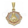 Oro Laminado Religious Pendant, Gold Filled Style Sagrado Corazon de Jesus Design, Polished, Tricolor, 05.351.0177.1