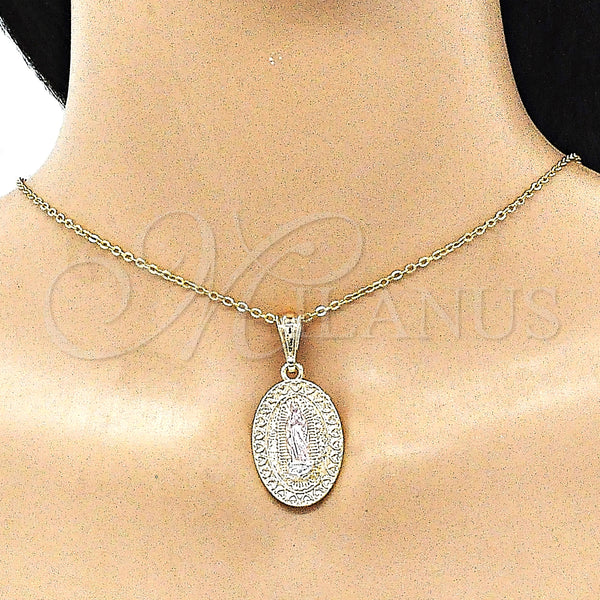 Gold Filled Pendant — Religious Pendant Guadalupe and Heart Design Polished Tricolor — alternate product view — SKU 144548 | Oro Laminado dije — Religious Pendant Guadalupe and corazón diseño pulido Tricolor — SKU 144548