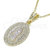 Oro Laminado Religious Pendant, Gold Filled Style Guadalupe and Heart Design, Polished, Tricolor, 05.351.0171.1