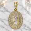 Oro Laminado Religious Pendant, Gold Filled Style Guadalupe and Heart Design, Polished, Tricolor, 05.351.0171.1