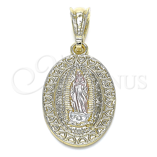 Gold Filled Pendant — Religious Pendant Guadalupe and Heart Design Polished Tricolor — main product view — SKU 144548 | Oro Laminado dije — Religious Pendant Guadalupe and corazón diseño pulido Tricolor — SKU 144548