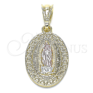 Gold Filled Pendant — Religious Pendant Guadalupe and Heart Design Polished Tricolor — main product view — SKU 144548 | Oro Laminado dije — Religious Pendant Guadalupe and corazón diseño pulido Tricolor — SKU 144548