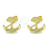 Oro Laminado Stud Earring, Gold Filled Style Anchor Design, with White Micro Pave, Polished, Golden Finish, 02.156.0570