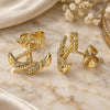 Oro Laminado Stud Earring, Gold Filled Style Anchor Design, with White Micro Pave, Polished, Golden Finish, 02.156.0570