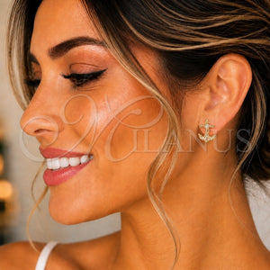 Gold Filled Ring — Stud Earring Anchor Design with White Micro Pave — main product view — SKU 144555 | Oro Laminado anillo — Stud Earring Anchor diseño with blanco Micro Pave — SKU 144555