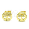 Oro Laminado Stud Earring, Gold Filled Style Tree Design, with White Micro Pave, Polished, Golden Finish, 02.156.0572