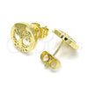 Oro Laminado Stud Earring, Gold Filled Style Tree Design, with White Micro Pave, Polished, Golden Finish, 02.156.0572