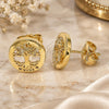 Oro Laminado Stud Earring, Gold Filled Style Tree Design, with White Micro Pave, Polished, Golden Finish, 02.156.0572